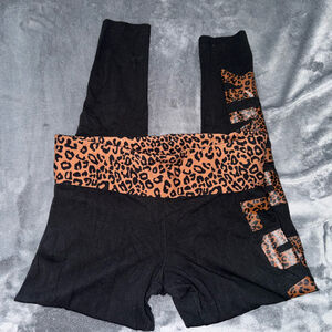 VS PINK Animal Print Design Leggings - Foldover Waistband